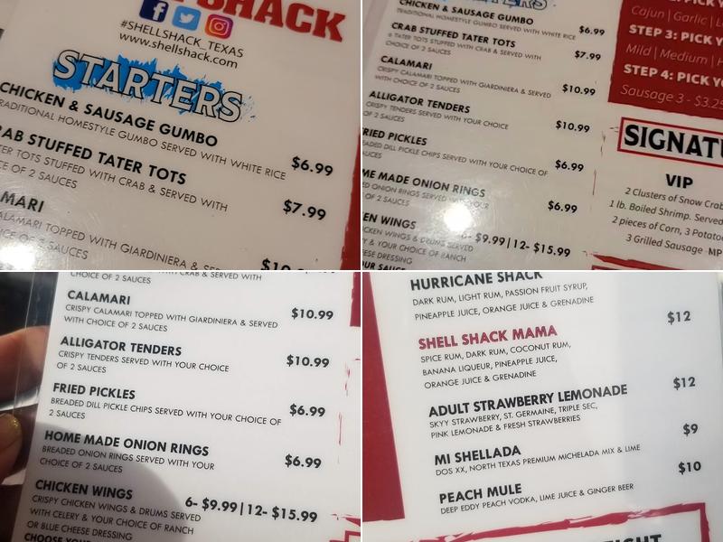 Shell shack Menu