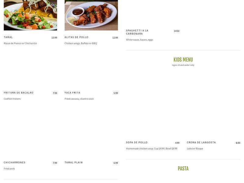 Guayaba Restaurant - Doral Menu