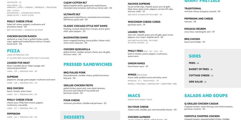 Q Sports Bar Menu