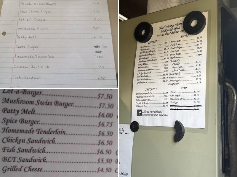 Neats burger barn Menu