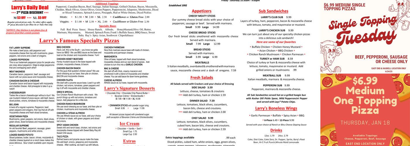 Larry's Pizza East End Menu