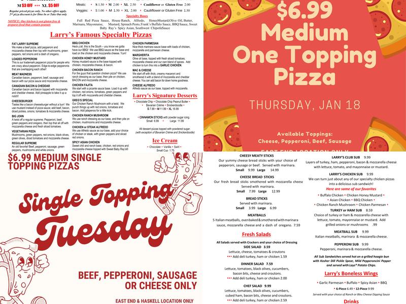 Larry's Pizza East End Menu