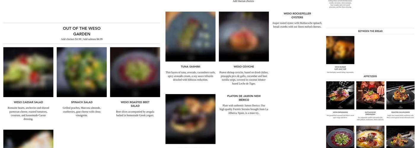 Weso Steakhouse Menu