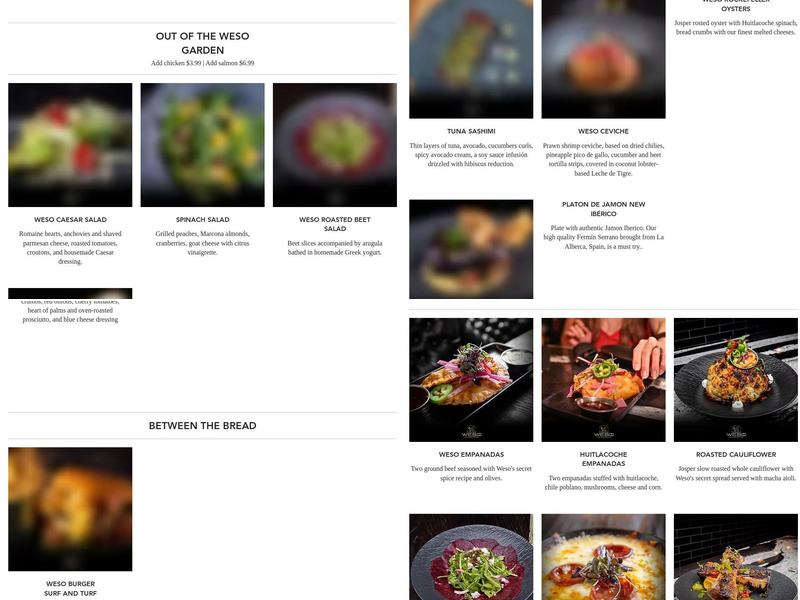 Weso Steakhouse Menu