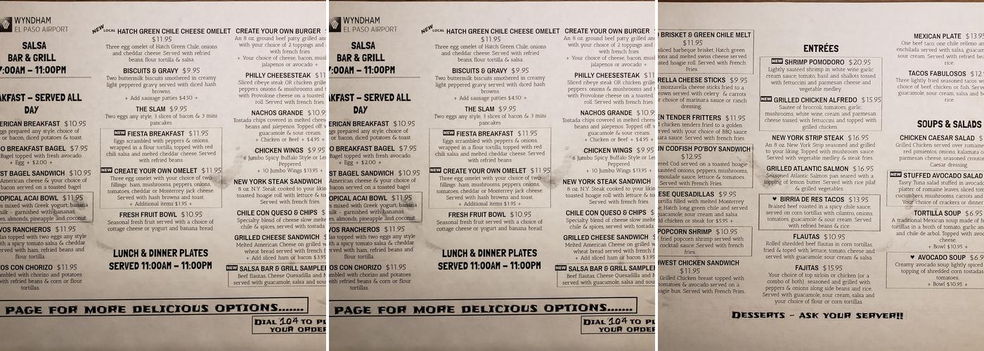 Salsa Bar & Grill Menu