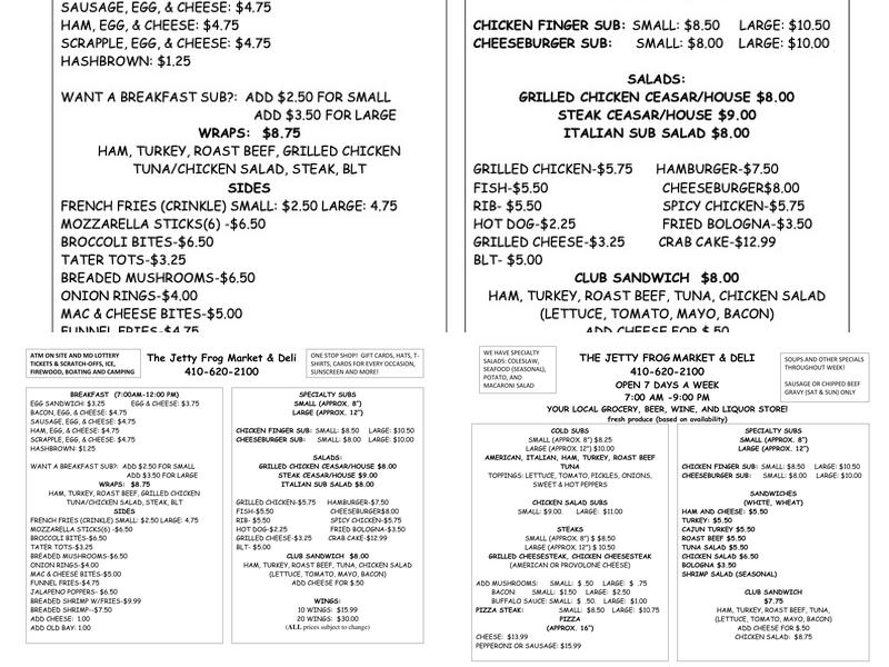 The Jetty Frog Market and Deli Menu