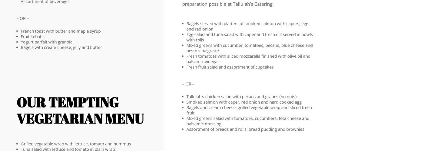 Tallulah's Catering Menu