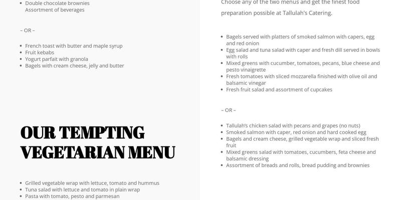 Tallulah's Catering Menu
