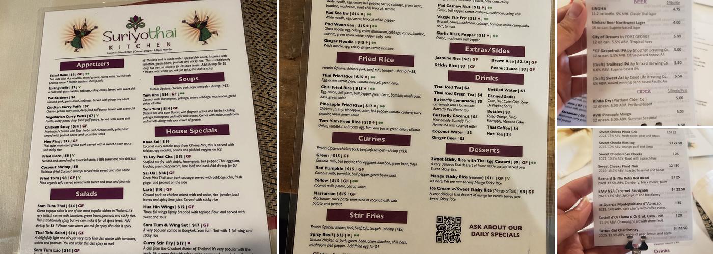 Suriyothai Kitchen Menu
