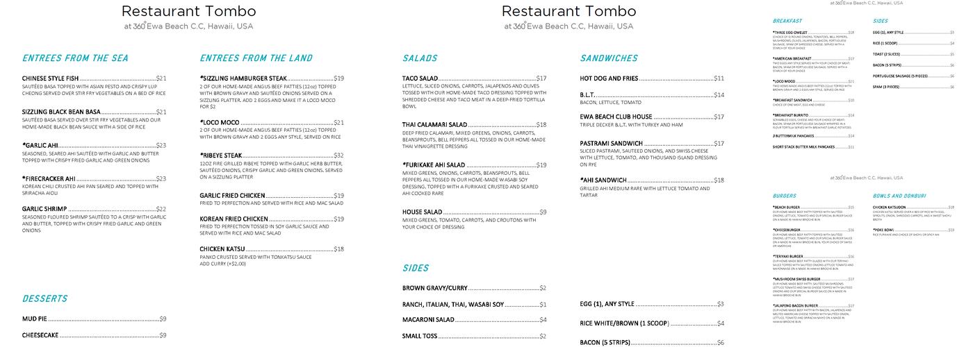 Restaurant Tombo Menu
