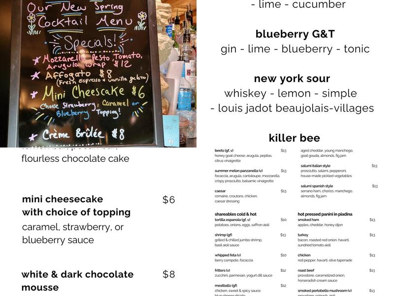 main & vine Menu