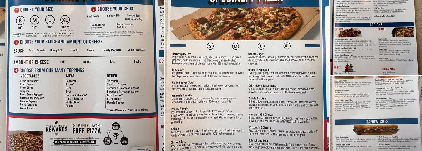 Domino's Pizza Menu