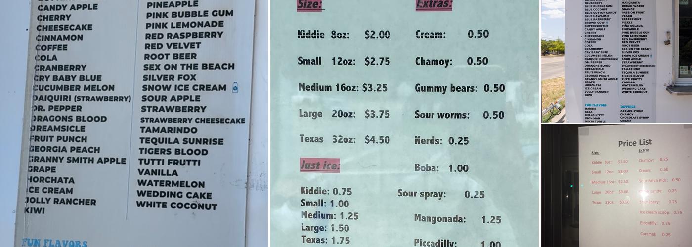 Cowtown Snow Balls Menu