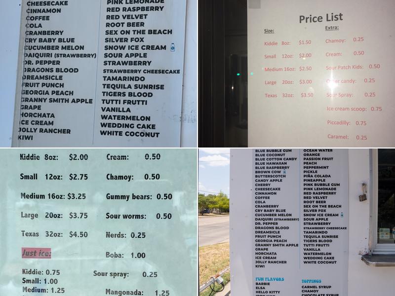 Cowtown Snow Balls Menu