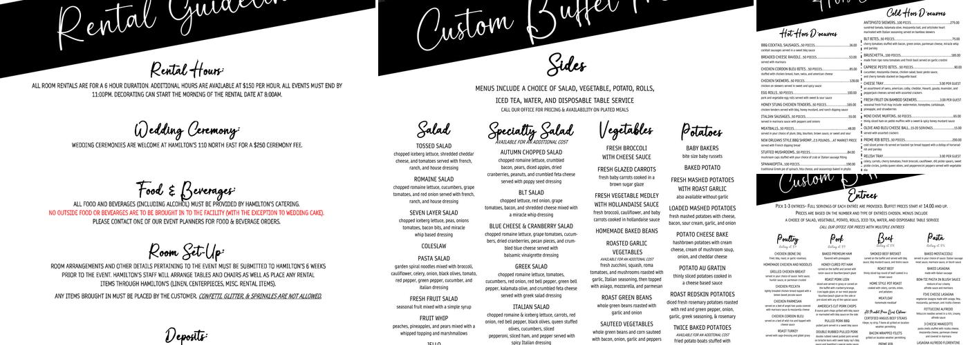 Hamilton's Catering Menu