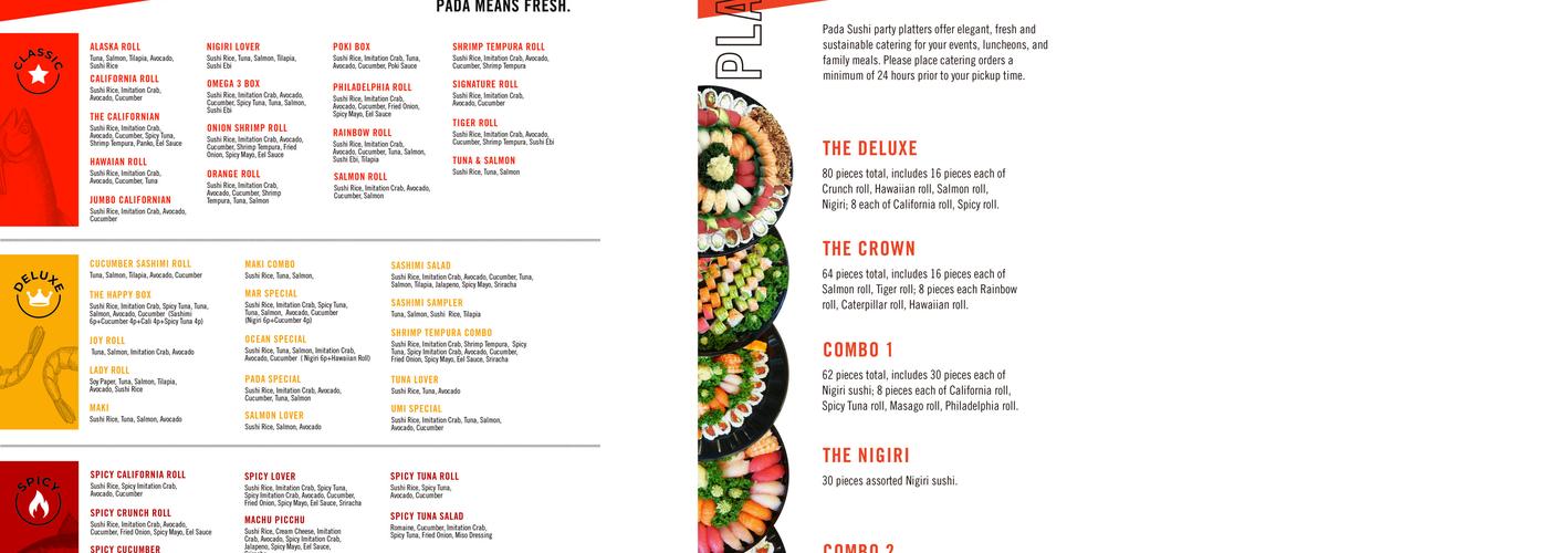 Pada Sushi Menu