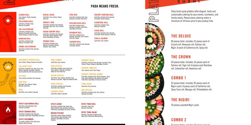 Pada Sushi Menu