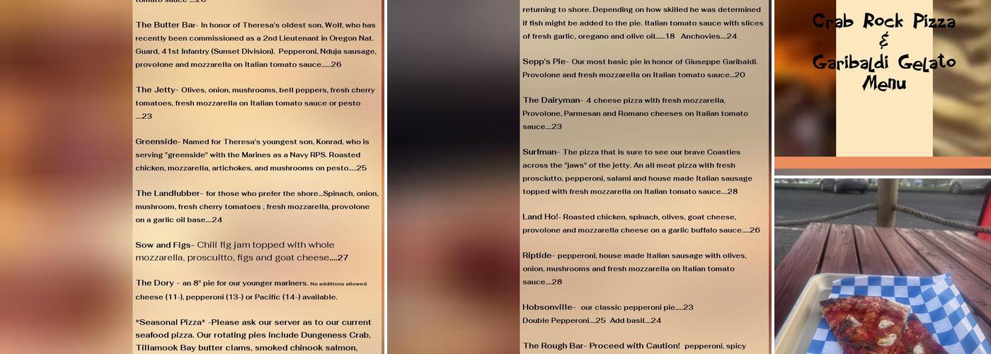 Crab Rock Pizza Menu