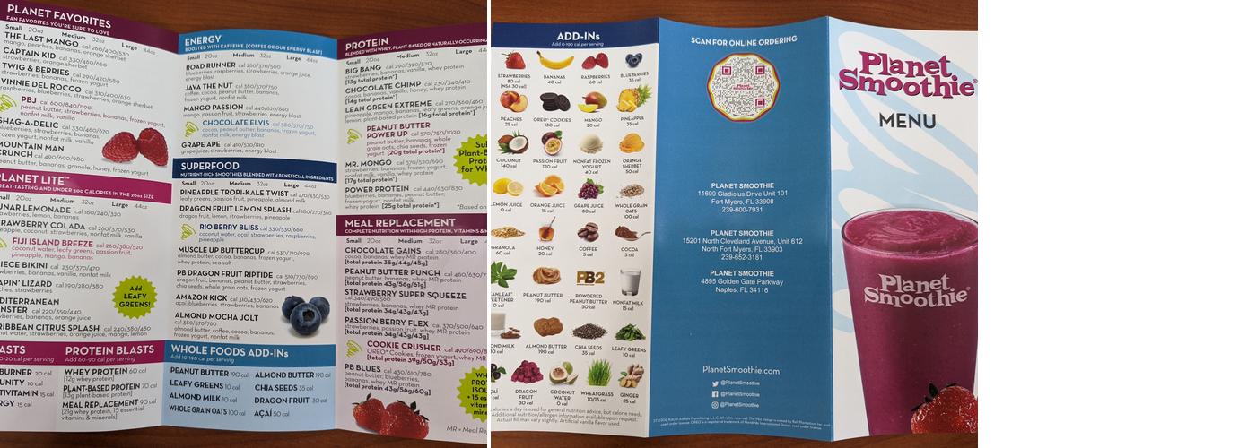 Planet Smoothie Menu