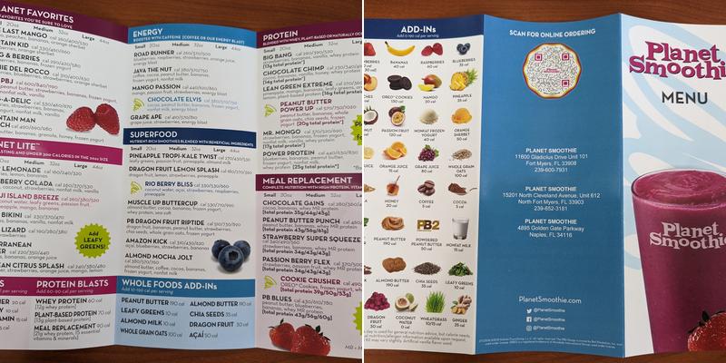 Planet Smoothie Menu