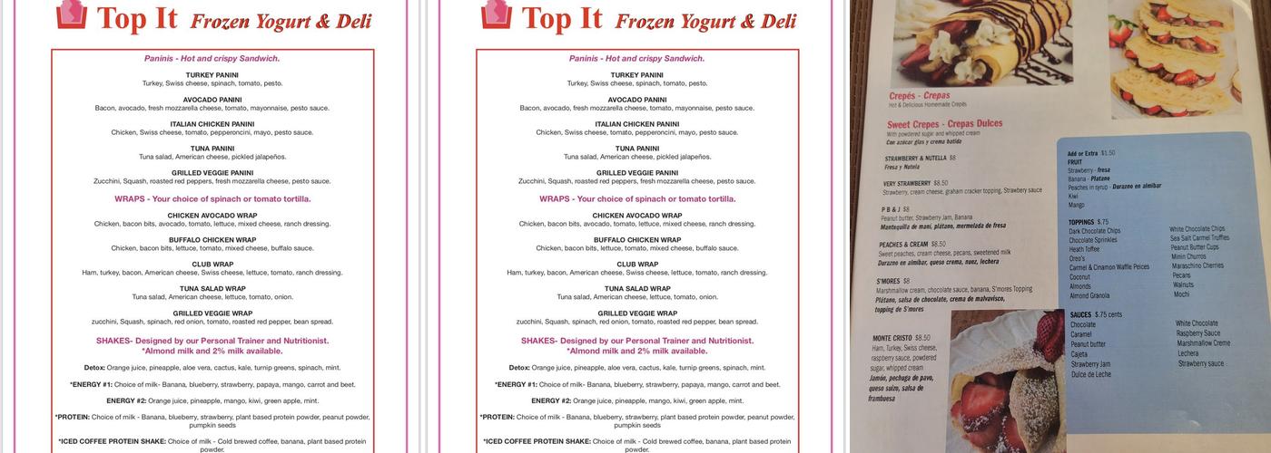 U Top It Frozen Yogurt & Deli Menu