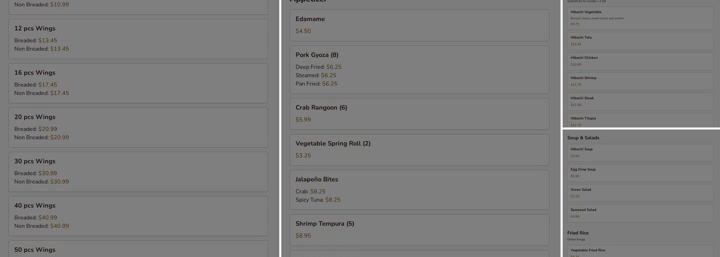 Hibachi Cafe Menu