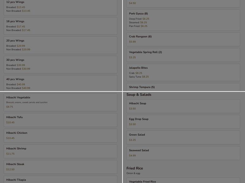 Hibachi Cafe Menu