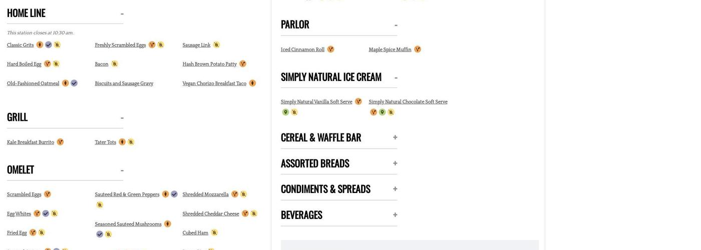 West End Dining Hall Menu