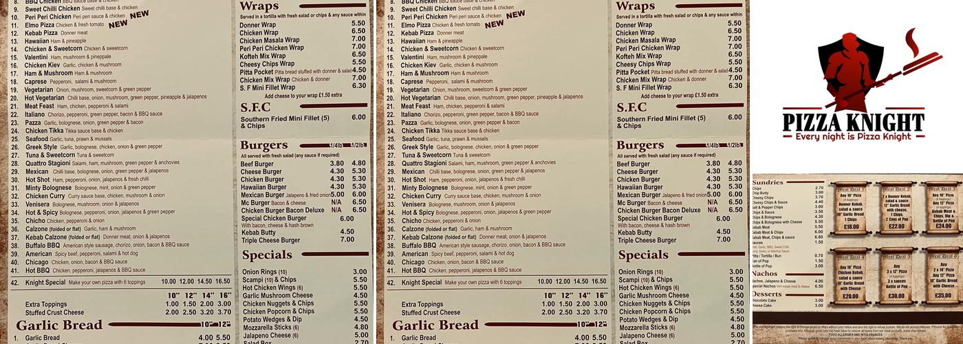 Pizza Knight Menu