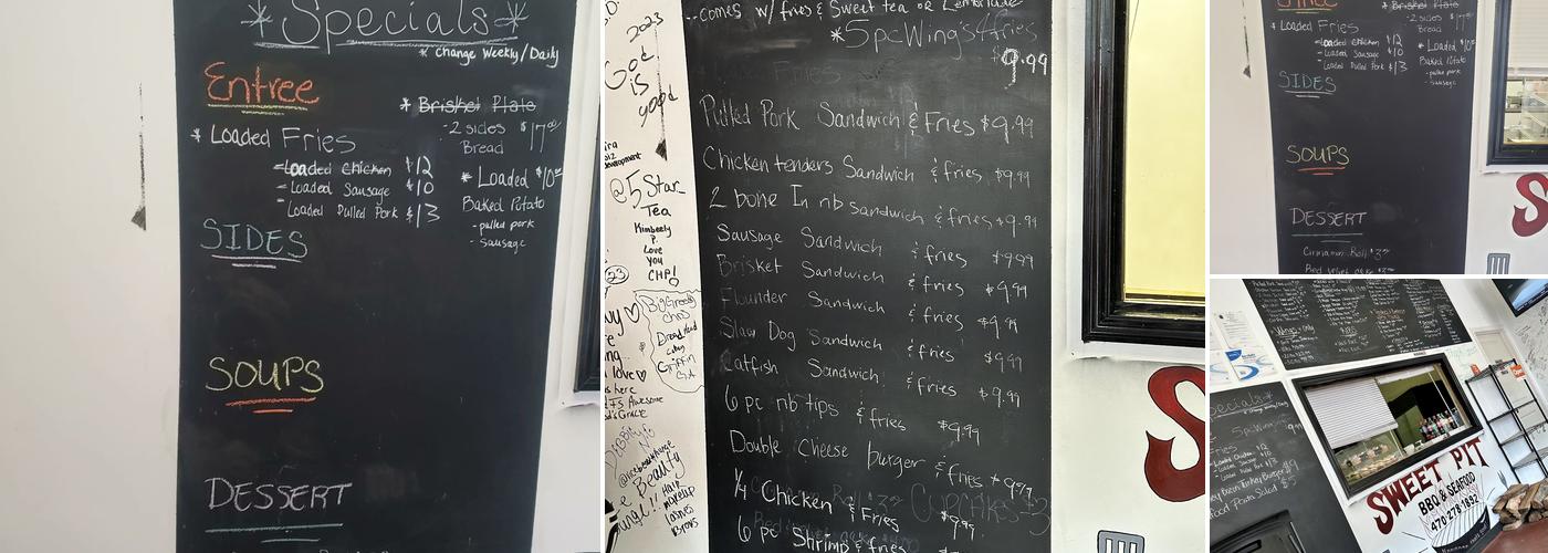 Sweet pit bbq Menu