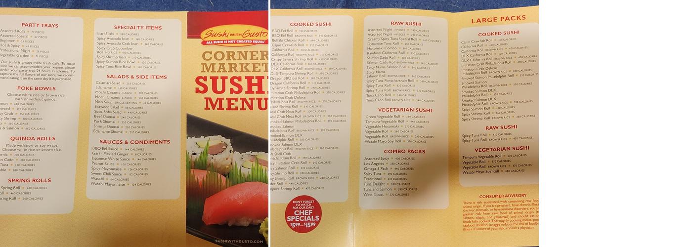 Sushi with Gusto Menu