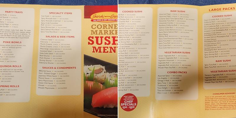Sushi with Gusto Menu
