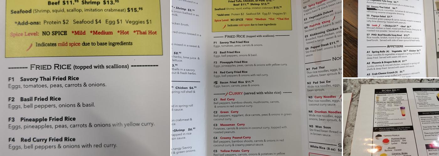 Savory Thai Menu