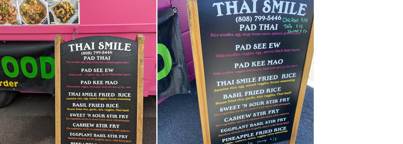 Thai smile Menu