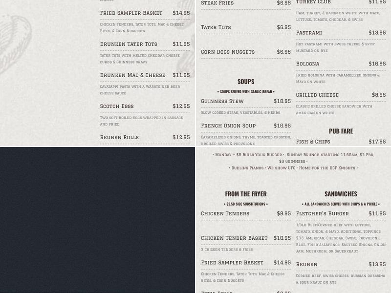 Fletcher's Irish Pub and Brewery Menu