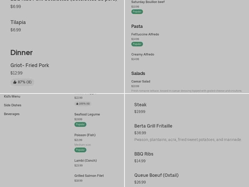 Berta Grill and Restaurant Menu