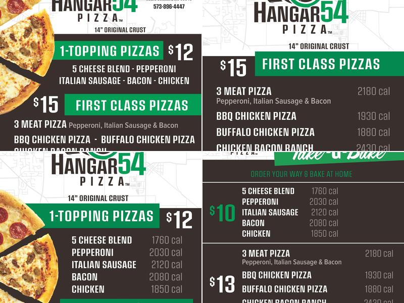 Hangar 54 Pizza Menu