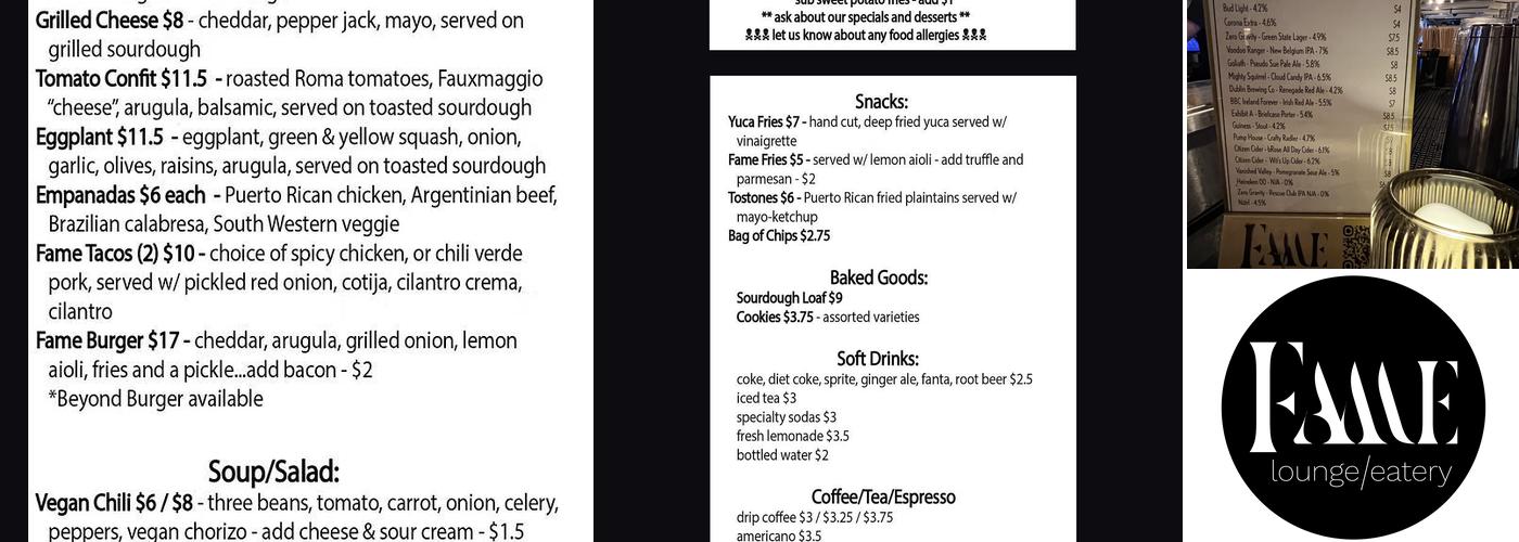 Fame Lounge/Eatery Menu