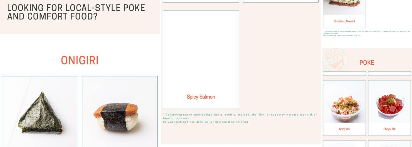 Paradise Poke Hawaii Menu