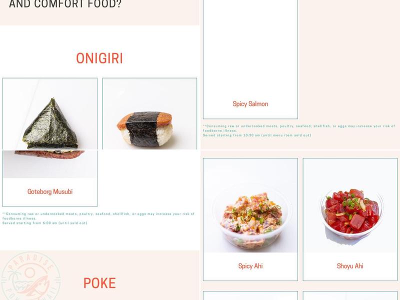 Paradise Poke Hawaii Menu