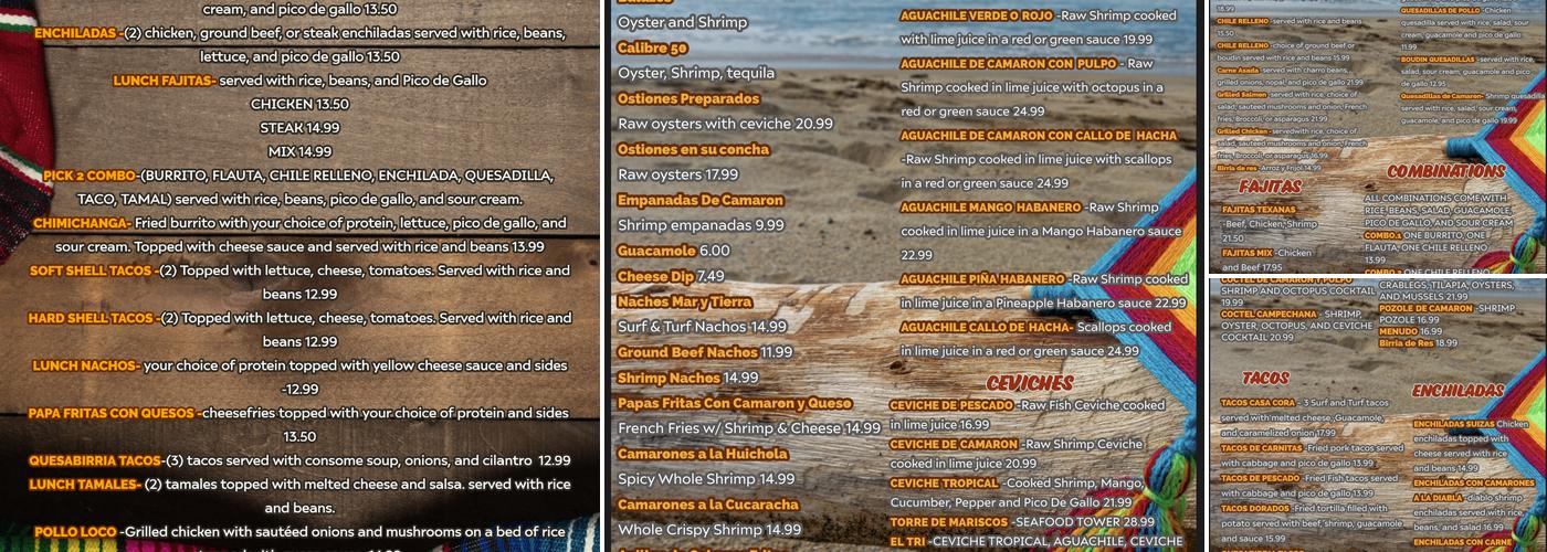 Casa Cora Menu