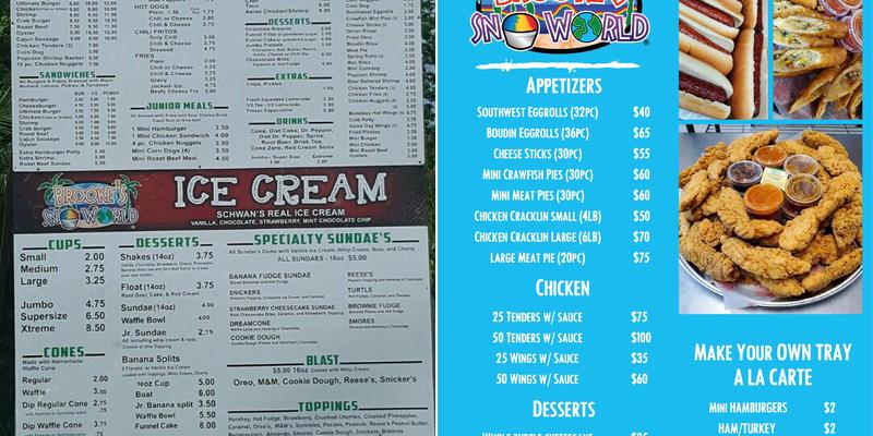Brooke’s Sno-World - Grand Caillou Road Menu