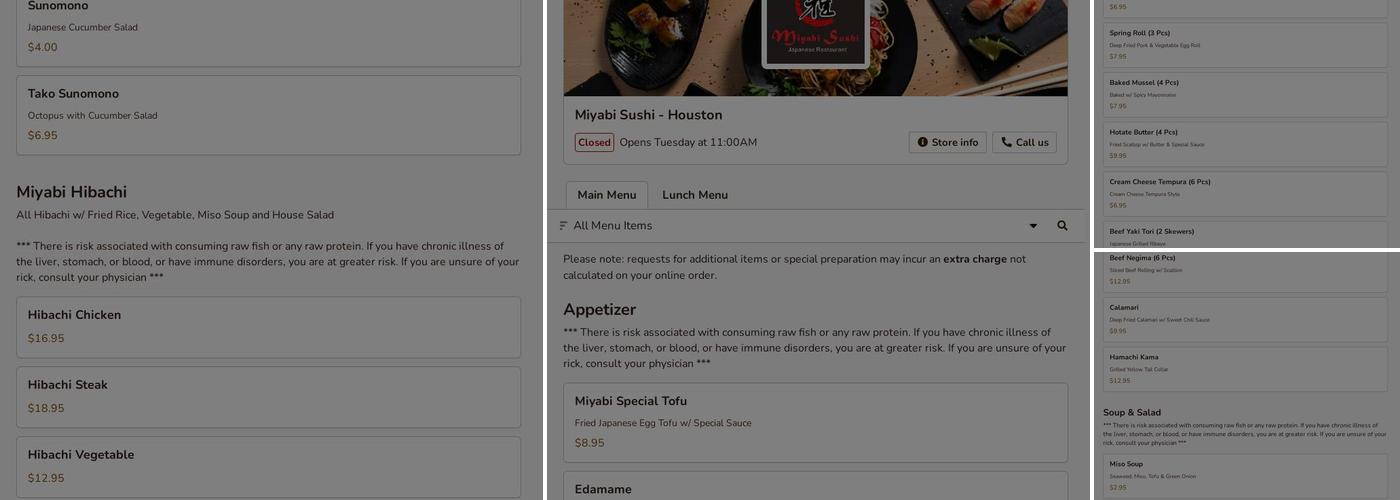 Miyabi Sushi Japanese Restaurant Menu