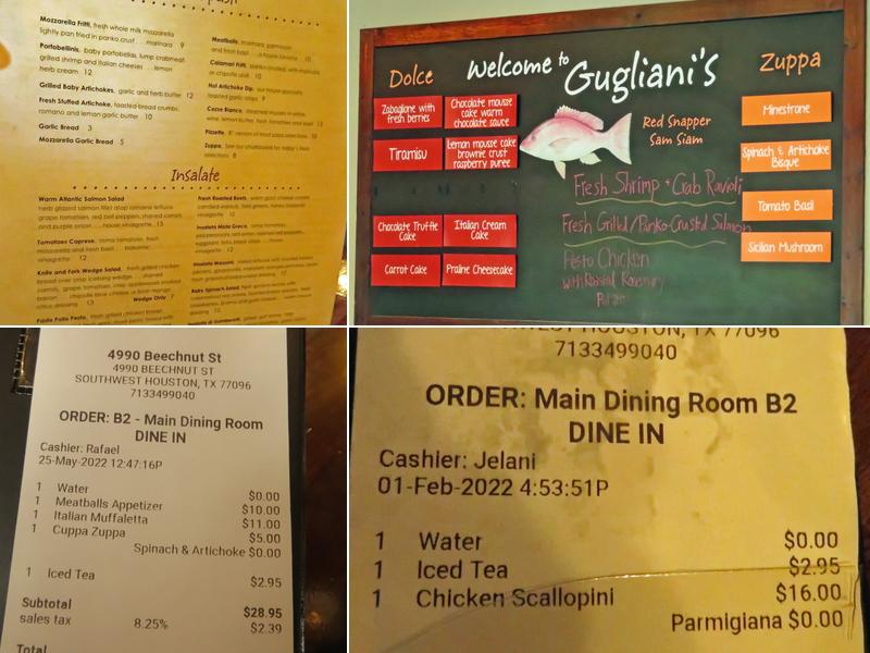 Gugliani's Menu