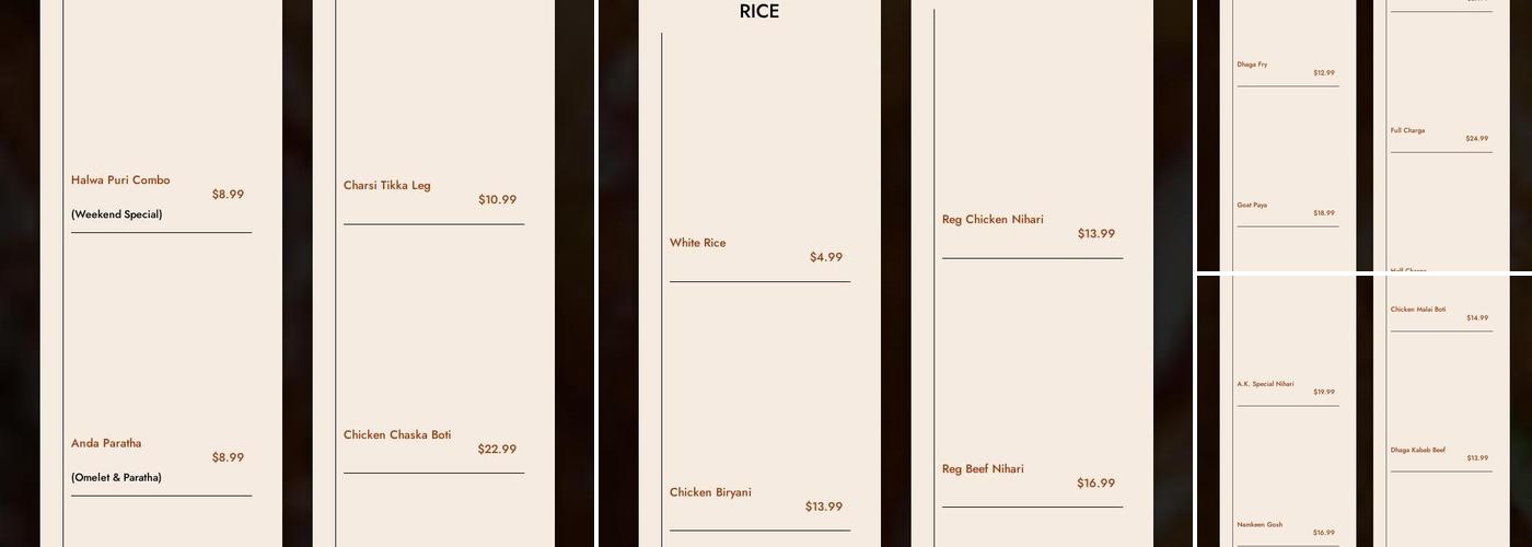 Ashar's Kitchen Menu