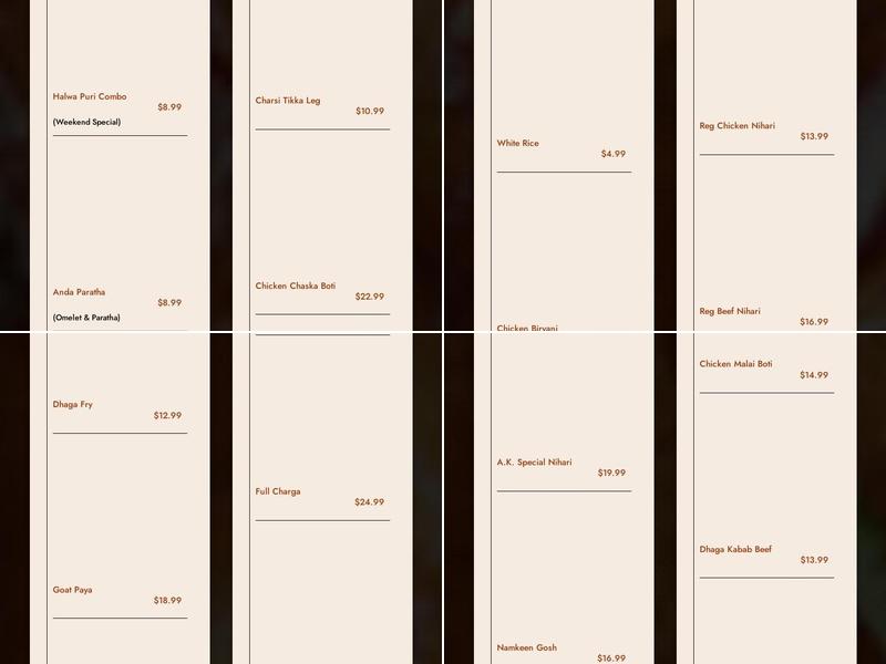 Ashar's Kitchen Menu