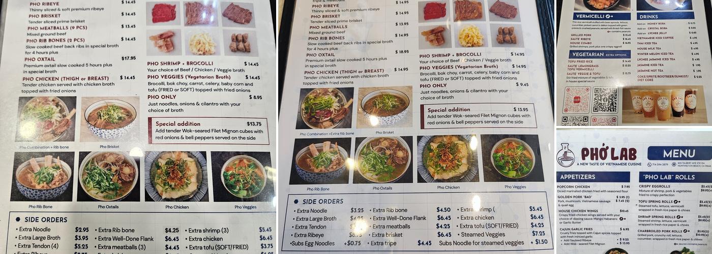 Pho Lab Menu
