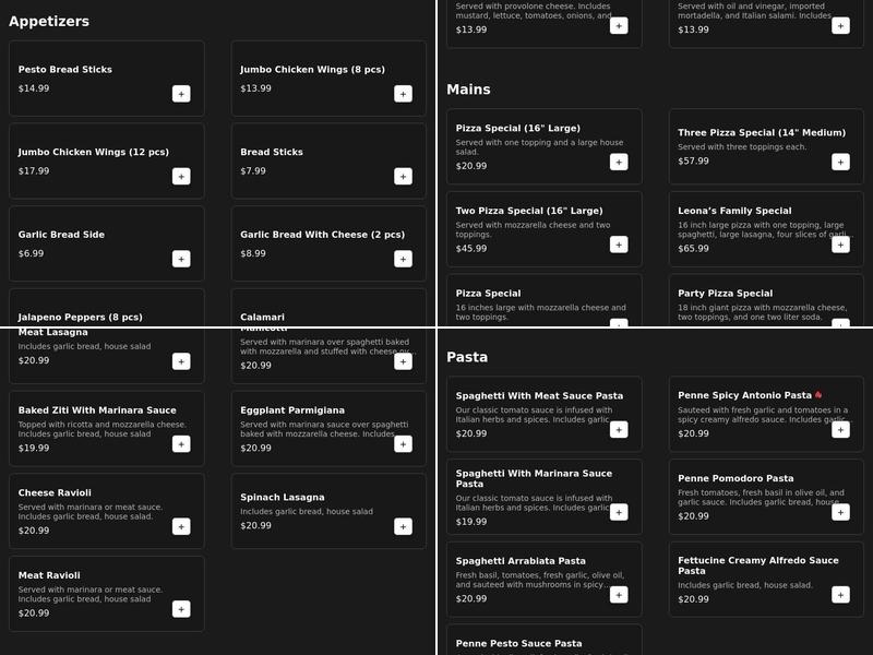 Leona's Cucina Menu