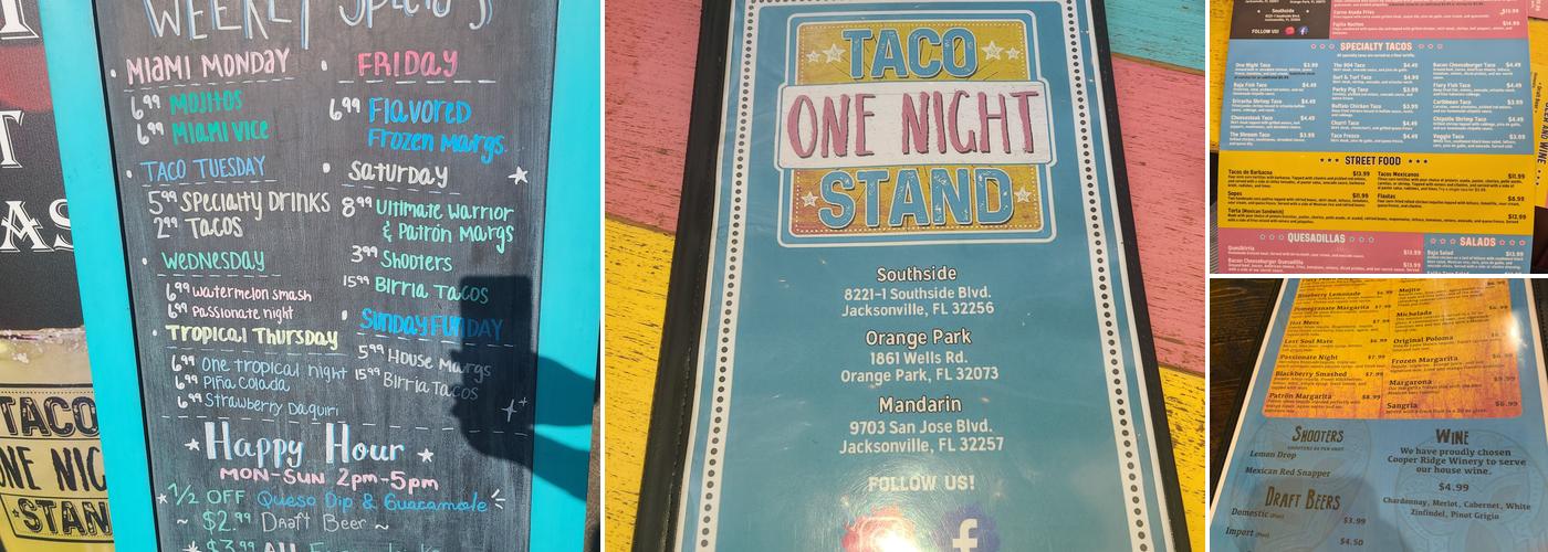 One Night Taco Stand Menu
