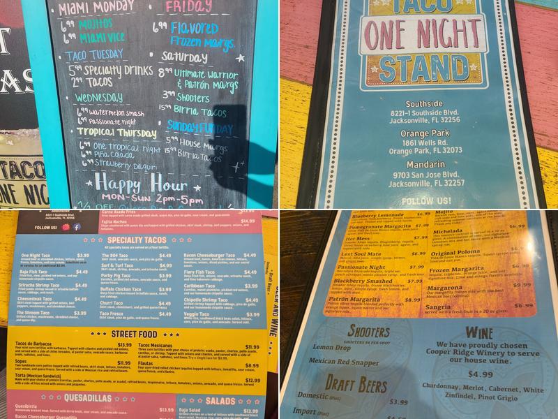 One Night Taco Stand Menu